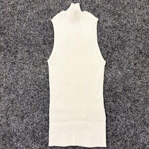 Madewell Womens S White Ribbed Mock Neck Lettuce Edge Sleeveless Tank Top NO305